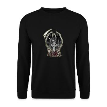 Grim Reaper,keltisches Kreuz und Rosen mit Schein - Unisex Pullover - Schwarz - Vorne - Alina (178cm) & Michal (187cm)
