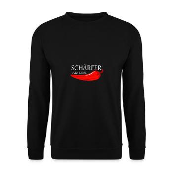 Schärfer als eine Peperoni Chilischote - Unisex Pullover - Schwarz - Vorne - Alina (178cm) & Michal (187cm)