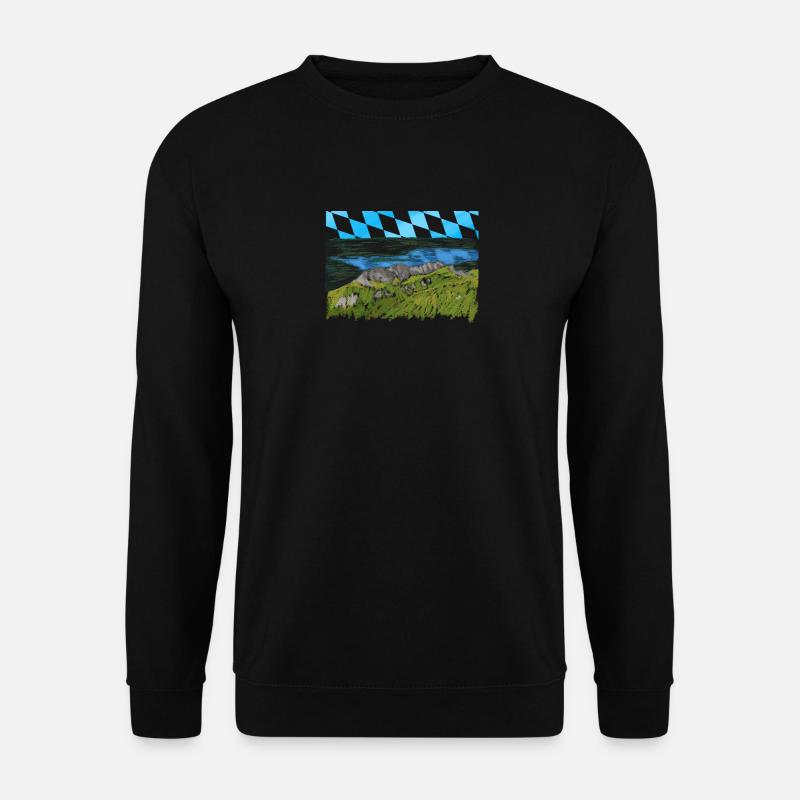 Bergpanorama Kampenwand Chiemsee gezeichnet - Unisex Pullover - Schwarz