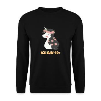 Ich bin 49+ - 50. Geburtstag Frauen Damen Alpaka - Unisex Pullover - Schwarz - Vorne - Alina (178cm) & Michal (187cm)