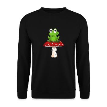 Cottagecore Frosch Auf Einem Pilz Geschenk Kostum - Unisex Pullover - Schwarz - Vorne - Alina (178cm) & Michal (187cm)
