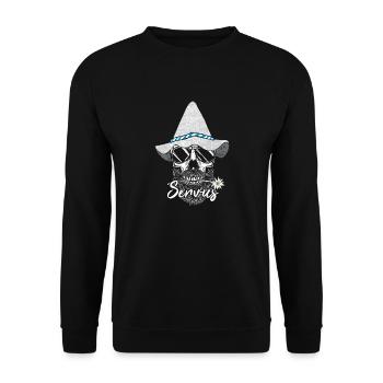 Servus Bayern Bayrisch Totenkopf - Unisex Pullover - Schwarz - Vorne - Alina (178cm) & Michal (187cm)
