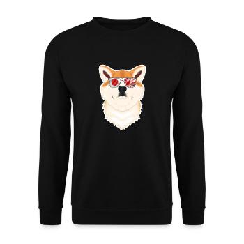 Akita Inu Japan Sunglasses I Japanese Flag - Unisex Pullover - Schwarz - Vorne - Alina (178cm) & Michal (187cm)