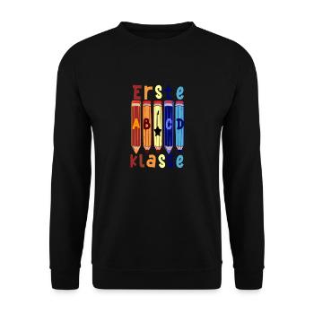 1. Klasse Rockgitarre Schulbeginn T shirt - Unisex Pullover - Schwarz - Vorne - Alina (178cm) & Michal (187cm)