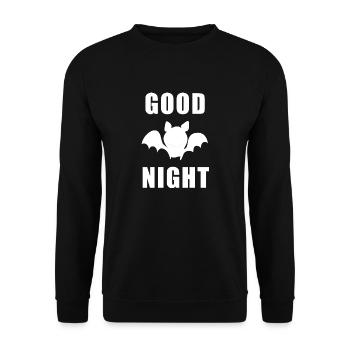 Gute Nacht T-Shirt als Geschenk mit Fledermaus - Unisex Pullover - Schwarz - Vorne - Alina (178cm) & Michal (187cm)