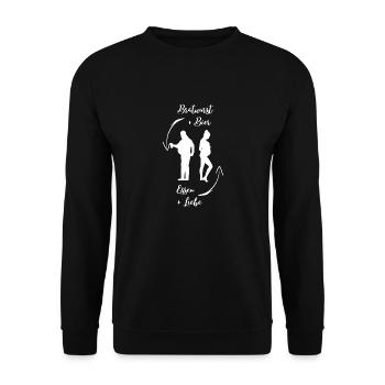 Bierbauch und Schwangerschaftsbauch - Dicker Bauch - Unisex Pullover - Schwarz - Vorne - Alina (178cm) & Michal (187cm)
