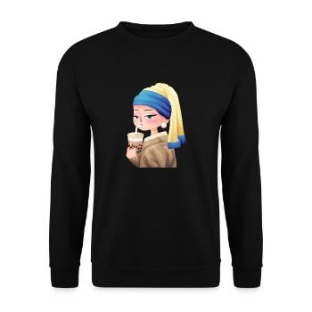 Bubble Tea and Perlen Ohrring - Unisex Pullover - Schwarz - Vorne - Alina (178cm) & Michal (187cm)