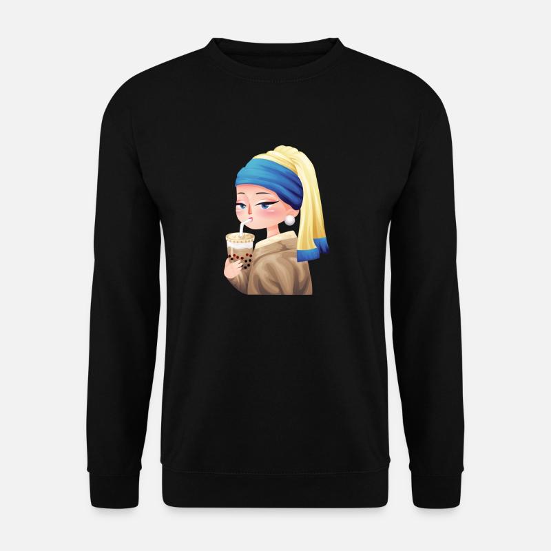 Bubble Tea and Perlen Ohrring - Unisex Pullover - Schwarz