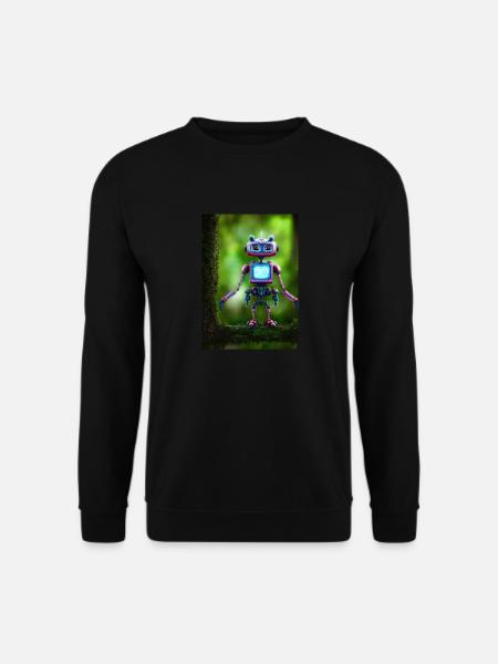 Kleiner rosa Roboter im Wald - Unisex Pullover - Schwarz