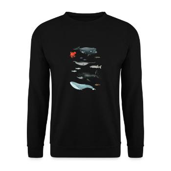 Muster mit Walen und Fischen / Unterwasserwelt - Unisex Pullover - Schwarz - Vorne - Alina (178cm) & Michal (187cm)