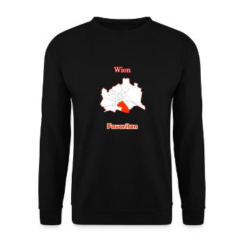 Bezirke Favoriten Karte mit Wien Stadtkarte - Unisex Pullover - Schwarz - Vorne - Alina (178cm) & Michal (187cm)