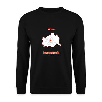 Bezirke Innere Stadt Karte mit Wien Stadtkarte - Unisex Pullover - Schwarz - Vorne - Alina (178cm) & Michal (187cm)