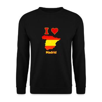 Spanienkarte mit der Stadt Madrid Flagge Karte - Unisex Pullover - Schwarz - Vorne - Alina (178cm) & Michal (187cm)