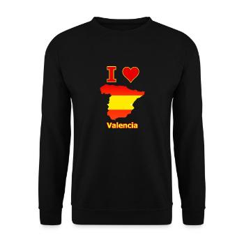 Spanienkarte mit der Stadt Valencia Flagge Karte - Unisex Pullover - Schwarz - Vorne - Alina (178cm) & Michal (187cm)