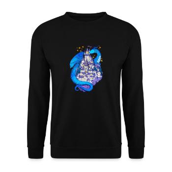 Blauer Drache bewacht sein Castle T-Shirt - Unisex Pullover - Schwarz - Vorne - Alina (178cm) & Michal (187cm)