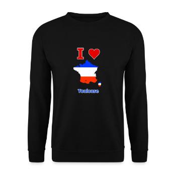Frankreichkarte Flagge mit der Stadt Toulouse - Unisex Pullover - Schwarz - Vorne - Alina (178cm) & Michal (187cm)