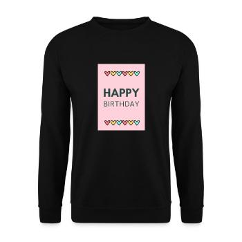 GEBURTSTAG, ALLES GUTE ZUM GEBURTSTAG, ALLES GUTE ZUM GEBURTSTAG - Unisex Pullover - Schwarz - Vorne - Alina (178cm) & Michal (187cm)