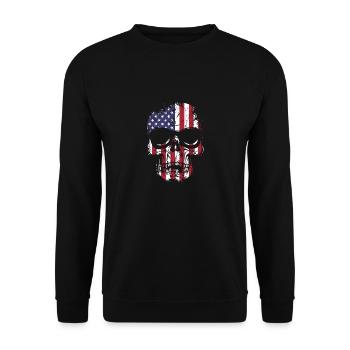 US Flaggen Schädel mit Sonnenbrille - Unisex Pullover - Schwarz - Vorne - Alina (178cm) & Michal (187cm)