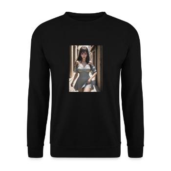 Woman in a alley, town,Generated AI - Unisex Sweatshirt - black - Front - Alina (178cm) & Michal (187cm)