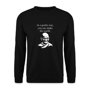 Gandhi Quote: You can shake the world - Unisex Sweatshirt - black - Front - Alina (178cm) & Michal (187cm)