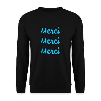 MERCI. THANKS. THANK YOU. ANNIVERSAIRE. NAISSANCE. - Sweat-shirt Unisexe - noir - Devant - Alina (178cm) & Michal (187cm)