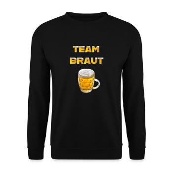Team Braut Bier Schriftzug mit Bierkrug - Unisex Pullover - Schwarz - Vorne - Alina (178cm) & Michal (187cm)