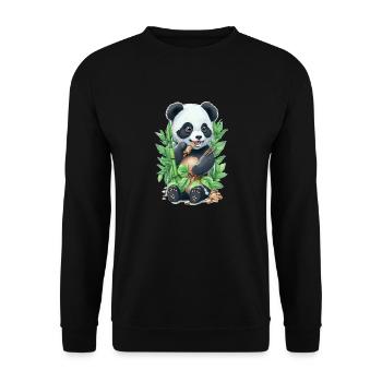 Panda bear eats bamboo - Unisex Sweatshirt - black - Front - Alina (178cm) & Michal (187cm)