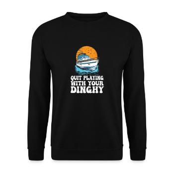 Funny Motorboating Quote Quit Playing With Your - Unisex Sweatshirt - black - Front - Alina (178cm) & Michal (187cm)