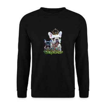 Französische Bulldogge Shirt und Accessoires - Unisex Pullover - Schwarz - Vorne - Alina (178cm) & Michal (187cm)