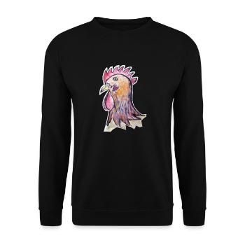 Ein bunter Hahnenkopf, Hahn im Korb - Unisex Pullover - Schwarz - Vorne - Alina (178cm) & Michal (187cm)