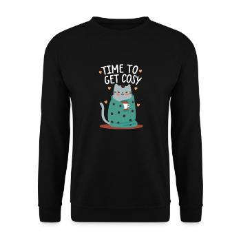 cute cat with coffee - Time to get cosy - Unisex Sweatshirt - black - Front - Alina (178cm) & Michal (187cm)