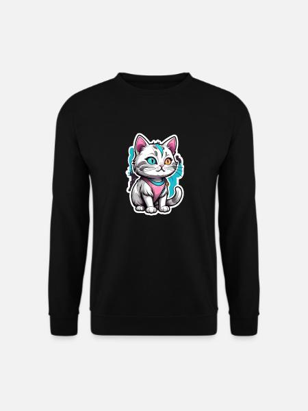 Kawaii Aquarell Katze - Unisex Pullover - Schwarz