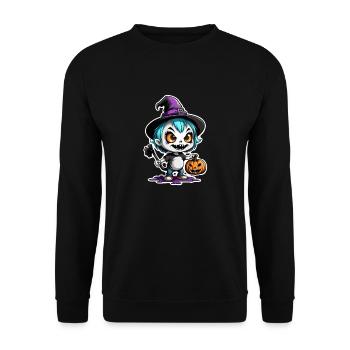 Halloween - Monster with Witch Hat - Unisex Sweatshirt - black - Front - Alina (178cm) & Michal (187cm)