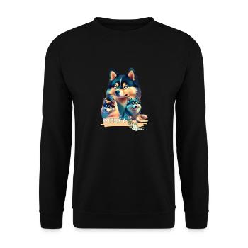 Pomsky Motivauf Bekleidung und Accessoires - Unisex Pullover - Schwarz - Vorne - Alina (178cm) & Michal (187cm)