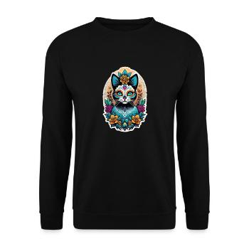 Katze Mexiko - Dia de los Muertos - Unisex Pullover - Schwarz - Vorne - Alina (178cm) & Michal (187cm)