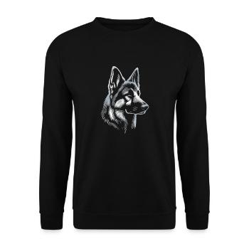 Deutscher Schäferhund Kopf silber - Unisex Pullover - Schwarz - Vorne - Alina (178cm) & Michal (187cm)