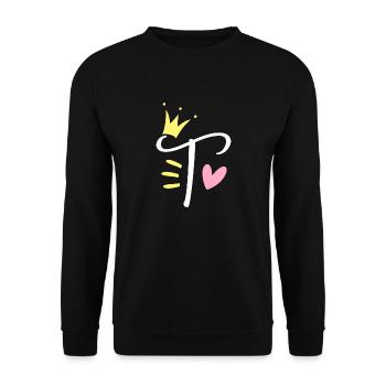 Buchstabe T Anfangsbuchstabe Krone - Unisex Pullover - Schwarz - Vorne - Alina (178cm) & Michal (187cm)