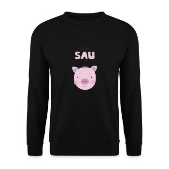 Kleine Sau rosa Schwein Kinder Kinderzimmer Deko - Unisex Pullover - Schwarz - Vorne - Alina (178cm) & Michal (187cm)
