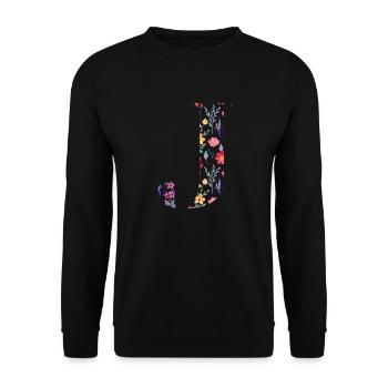 Personalisierter Blumenbrief j - Geschenkidee - Unisex Pullover - Schwarz - Vorne - Alina (178cm) & Michal (187cm)