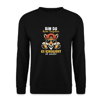 Bin Da Eskaliert Eh Wieder Bier Party Fuchs - Unisex Pullover - Schwarz - Vorne - Alina (178cm) & Michal (187cm)