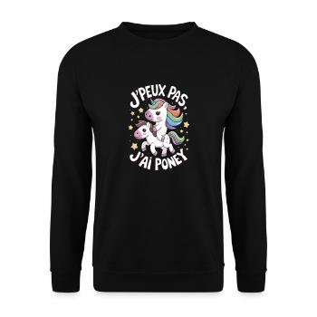 J' peux pas j'ai Poney - Sweat-shirt Unisexe - noir - Devant - Alina (178cm) & Michal (187cm)