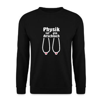 Physik ist ein Arschloch Hängebrüste, Hängetitten - Unisex Pullover - Schwarz - Vorne - Alina (178cm) & Michal (187cm)