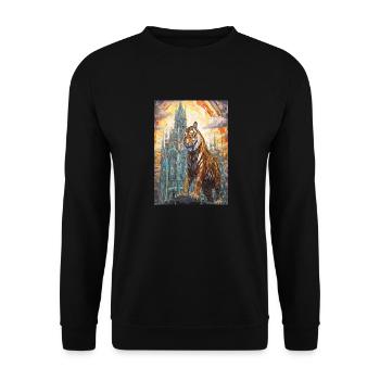 Tiger majestätisch vor Kathedrale - Unisex Pullover - Schwarz - Vorne - Alina (178cm) & Michal (187cm)