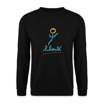 Liberté bleue par Gilles de Chasles, webpoète - Sweat-shirt Unisexe - noir - Devant - Alina (178cm) & Michal (187cm)