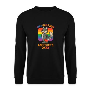 Humorous "I'm A Gay Furry And That's Okay" - Unisex Sweatshirt - black - Front - Alina (178cm) & Michal (187cm)