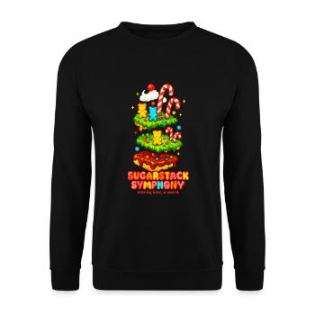 Zuckerstapel-Sinfonie – Welt für Welt ein Biss - Unisex Pullover - Schwarz - Vorne - Alina (178cm) & Michal (187cm)