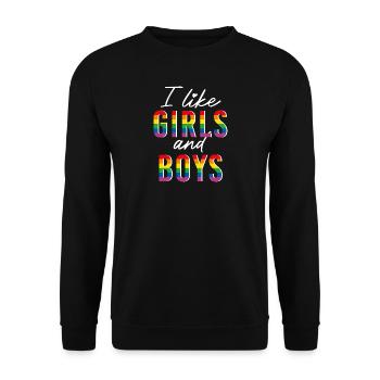 LGBTQIA+ I like girls and boysRegenbogen bi - Unisex Sweatshirt - black - Front - Alina (178cm) & Michal (187cm)