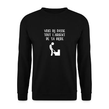 voici où passe tout l'argent de ta bière - Sweat-shirt Unisexe - noir - Devant - Alina (178cm) & Michal (187cm)
