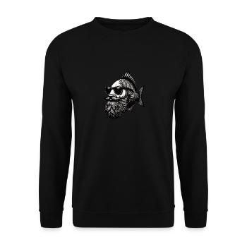 Cool Hipster Poisson Homme Carpe Moustache Chapeau - Sweat-shirt Unisexe - noir - Devant - Alina (178cm) & Michal (187cm)