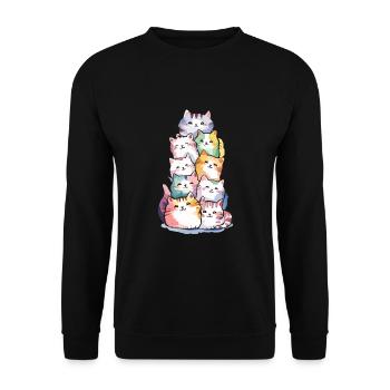 Liebenswerter Stapel bunter Katzen für - Unisex Pullover - Schwarz - Vorne - Alina (178cm) & Michal (187cm)